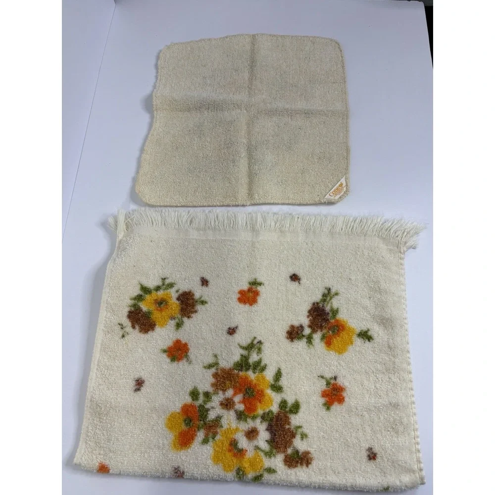 Vintage Cone Floral Hand Towel And Washcloth Cotton Made In USA Set Of 2